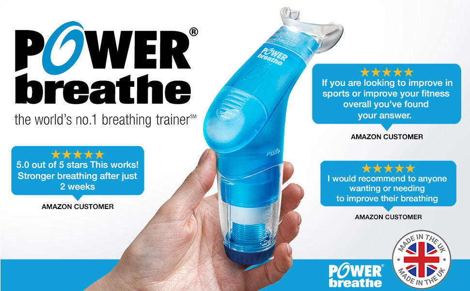 POWERBreathe Breathing Exercise Device - Breathing Trainer & Therapy Tool to Strengthen Breathing Muscles – Blue, Medium Resistance