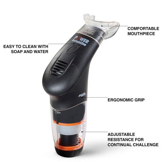 POWERBreathe Breathing Exercise Device - Breathing Trainer and Therapy Tool to Strengthen Breathing Muscles – Black, Medium Resistance