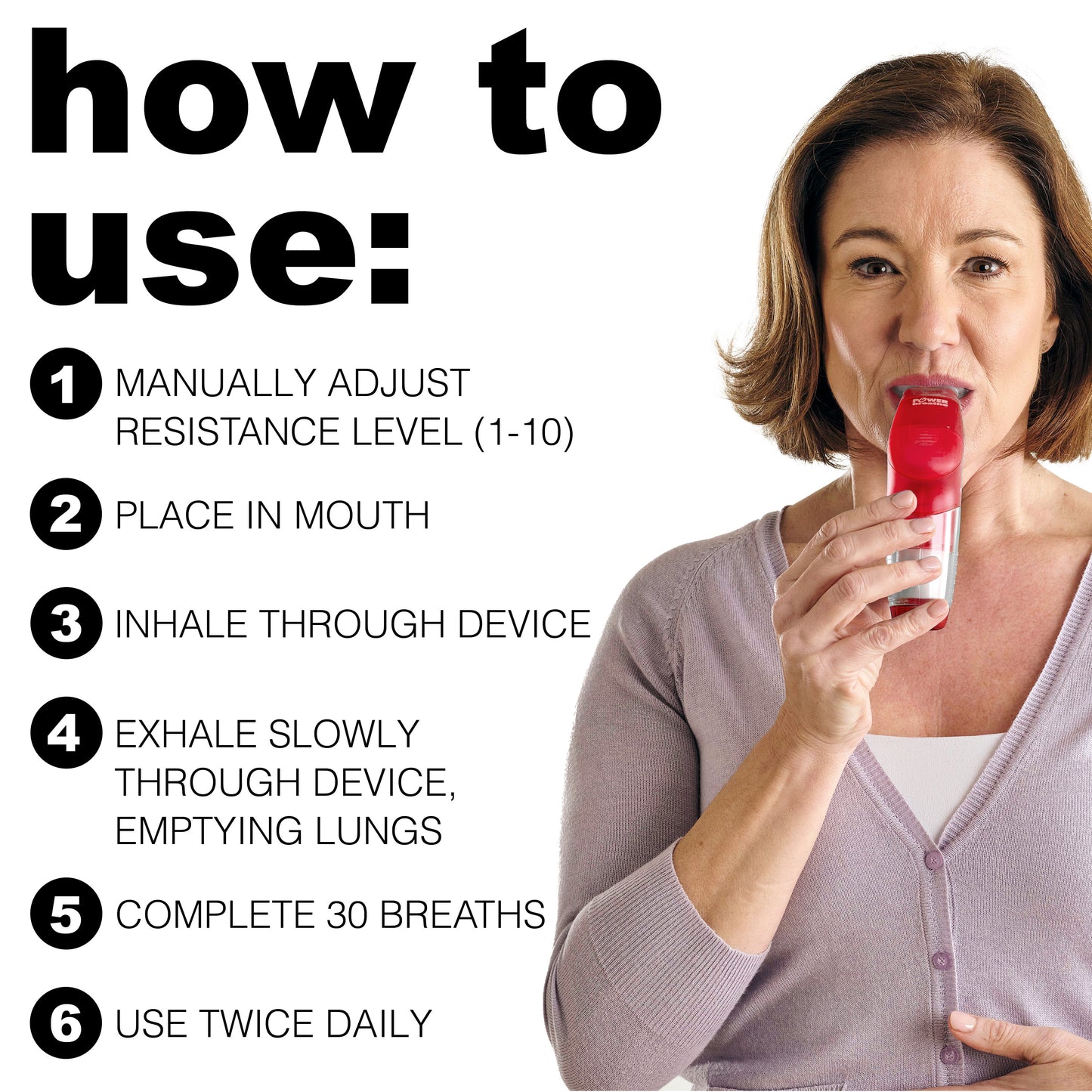 POWERBreathe Breathing Exercise Device - Breathing Trainer and Therapy Tool to Strengthen Breathing Muscles – Red, Heavy Resistance