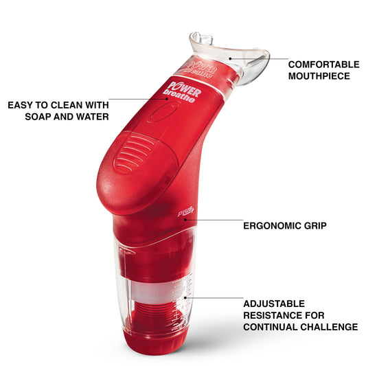 POWERBreathe Breathing Exercise Device - Breathing Trainer and Therapy Tool to Strengthen Breathing Muscles – Red, Heavy Resistance