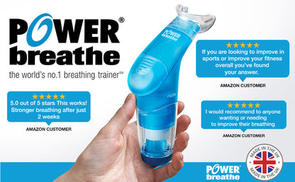 POWERBreathe Breathing Exercise Device - Breathing Trainer & Therapy Tool to Strengthen Breathing Muscles – Blue, Medium Resistance